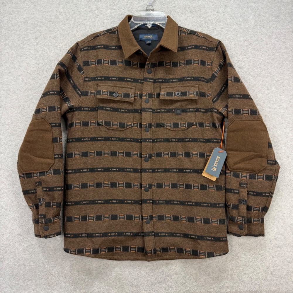 Roark Flannel Shirt Jacket Men Small Brown Aztec Tribal Striped Wool‎ Blend NEW